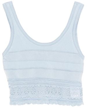 Sandro Lace-Trim Knit Crop Top - Blue