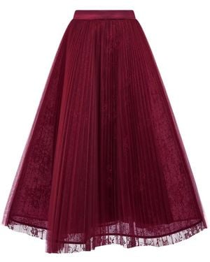 ARAFTU Pleated Lace Skirt - Red