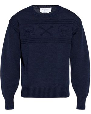 McQueen Skull-Intarsia Wool Jumper - Blue