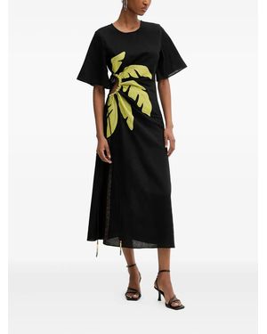 Never Fully Dressed Leaf Cut-Out Midi Dress - Black