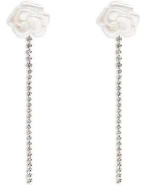 Self-Portrait Crystal-Embellished Floral-Motif Earrings - White