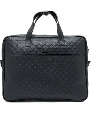 Emporio Armani Eagle-Motif Leather Briefcase - Black