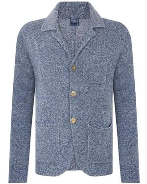Fedeli Button-Up Notched-Lapel Cardigan - Blue