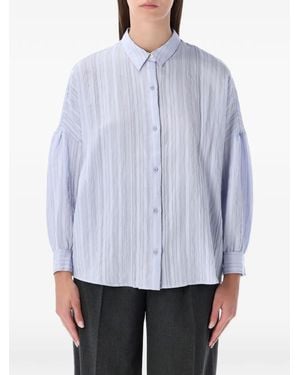 Sessun Camisa A Rayas Con Manga Balloon - Blanco