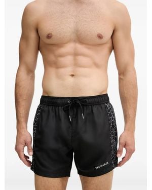 Trussardi Logo-Print Drawstring-Waist Swim Shorts - Black