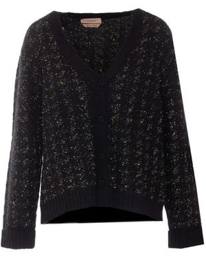 Twinset Cardigan En Maille Jacquard À Motif Pied-De-Poule - Black