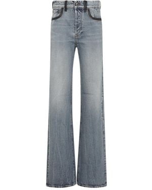 Miu Miu Jean À Taille Contrastante En Cuir - Bleu
