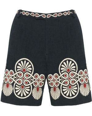 La DoubleJ Medallion-Print Cotton Shorts - Black