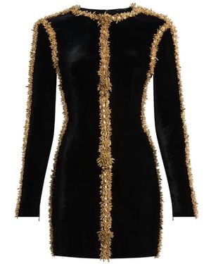 Balmain Velvet Dress With Embroidered Trim - Black