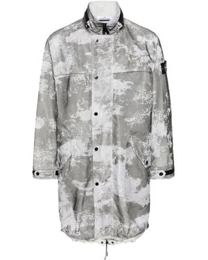 Stone Island Compass-Badge Mesh-Overlay Parka - Grey