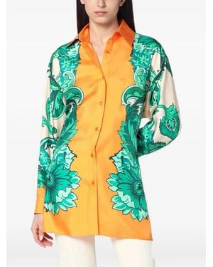 Etro Floral-Print Gathered Shirt - Green
