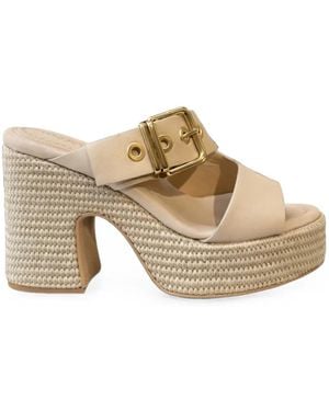 Lorenzo Mari Peonia 5 Buckle-Detail Platform Sandals - Natural