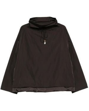 Carven Pearl-Pendant Funnel-Neck Raincoat - Black