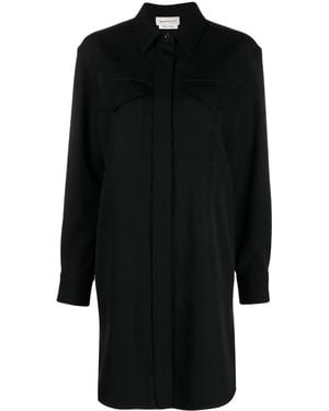 McQueen Wool Shirt Minidress - Black