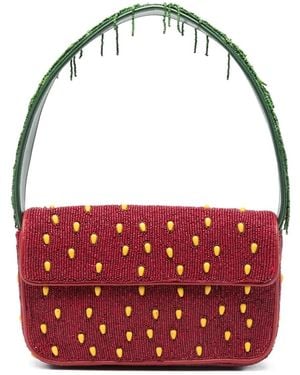 STAUD Tommy beaded strawberry-motif shoulder bag - Rojo