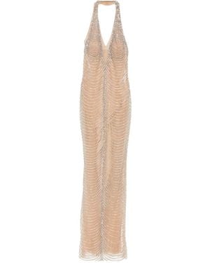 Holland & Holland Perlenverziertes Maxikleid mit V-Ausschnitt - Weiß