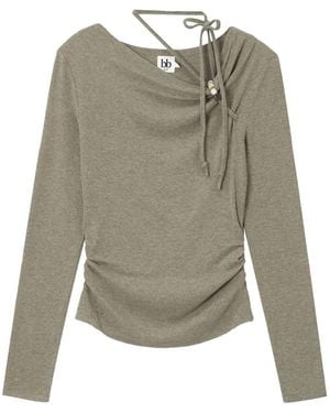 B+ AB Beaded Ruched Top - Natural
