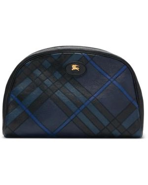 Burberry Check-Pattern Wash Bag - Blue