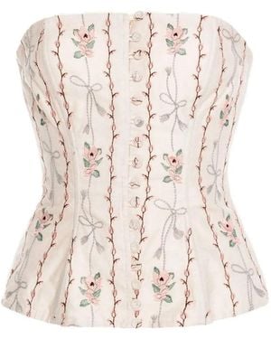 Agua Bendita Embroidered Strapless Top - Natural