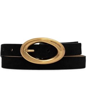 MICHAEL Michael Kors Oval-Buckle Suede Belt - Black