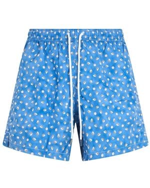 Fedeli Hedgehog-Print Drawstring Swim Shorts - Blue