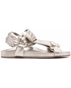 Red(V) Puffy Strap Sandals - White