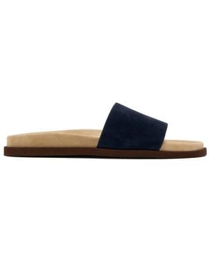 Brunello Cucinelli Suede Slip-On Sandals - Blue