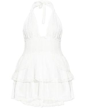 LoveShackFancy Tiered V-neck mini dress - Weiß