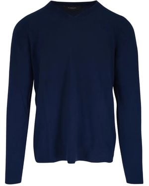 Kinross Cashmere V-Neck Ribbed Trims Sweater - Blue
