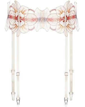 Zhilyova Floral-Embroidery Garter Belt - White