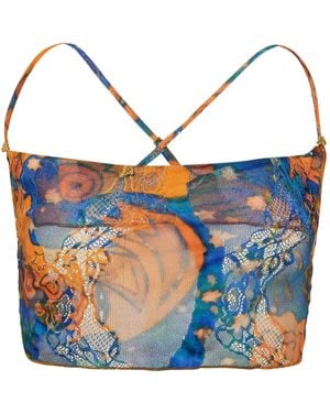 Donde Esteban El Beso Mesh Lace Top - Blue