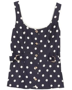 Maje Polka-Dot Peplum Top - Blue