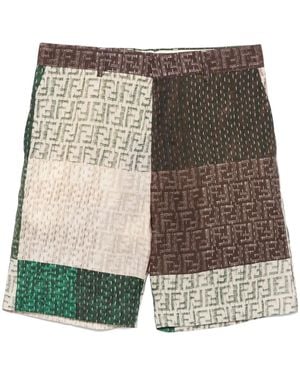 Fendi Patchwork Pattern Ff Linen Bermudas - Multicolour