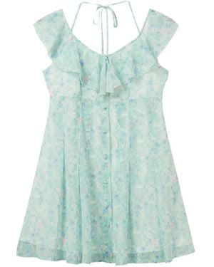 B+ AB Ruffled Floral-Print Mini Dress - Blue