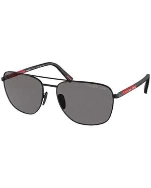 Prada Linea Rossa Double-Bridge Pilot-Frame Sunglasses - Grey