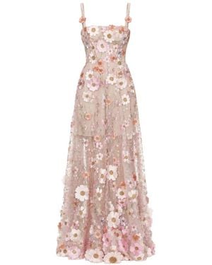 Bronx and Banco Venice 3D Jasmine Floral-Appliqué Dress - Pink