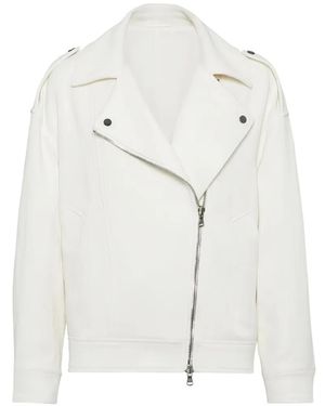 Brunello Cucinelli Asymmetric-Zip Biker Jacket - White