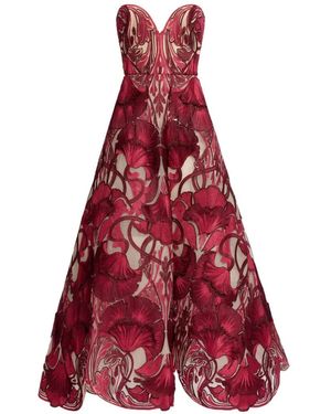 Elie Saab Strapless Tulle Midi Dress - Red