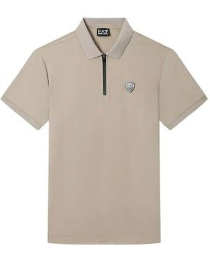 EA7 Polo Zippé Train Premium Shield À Patch Logo - Gris