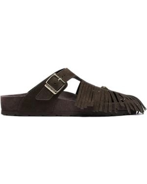 Birkenstock X Etro Gizeh Fringed Suede Sandals - Black