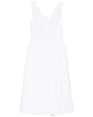 Prada V-neck flower-appliqué midi dress - Weiß