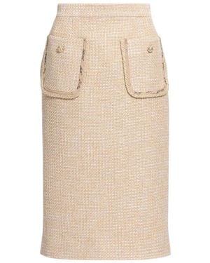 Elie Saab Tweed Python-Print Midi Skirt - Natural