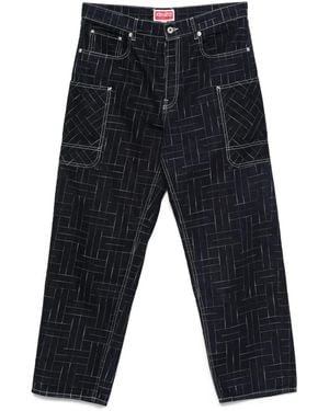 KENZO Geometric-Pattern Jeans - Blue