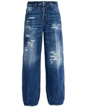 DSquared² Distressed-Detail Wide-Leg Jeans - Blue