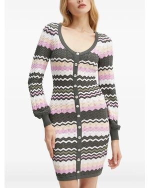 Guess Button Chevron-Pattern Midi Dress - Grey