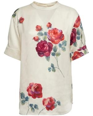 N°21 Floral-Print Short-Sleeve Blouse - White