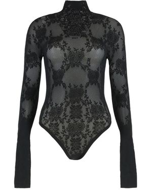 LES FILLES D'EVA Flower-Lace Turtleneck Bodysuit - Black