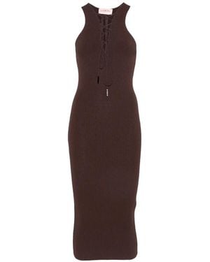 Iceberg Lace-Up Ribbed-Knit Dress - Brown