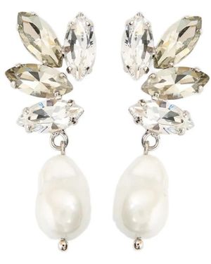 Erdem Crystal-Embellishment Pearl-Drop Earrings - White