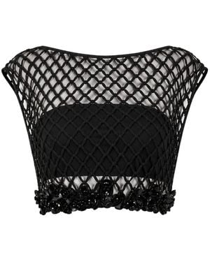 Gemy Maalouf Embellished Mesh-Overlay Top - Black